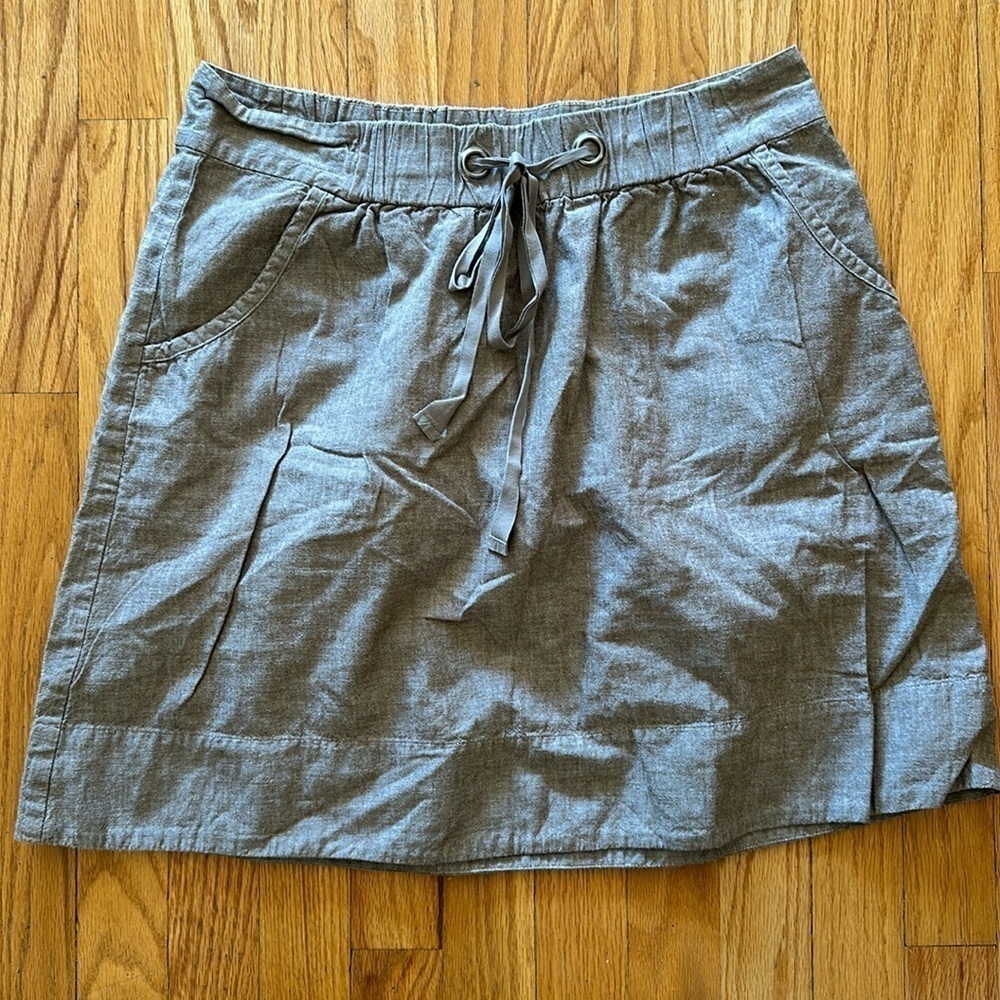 Eileen Fisher sz S light brown cotton skirt with pockets and elastic/tie waist
